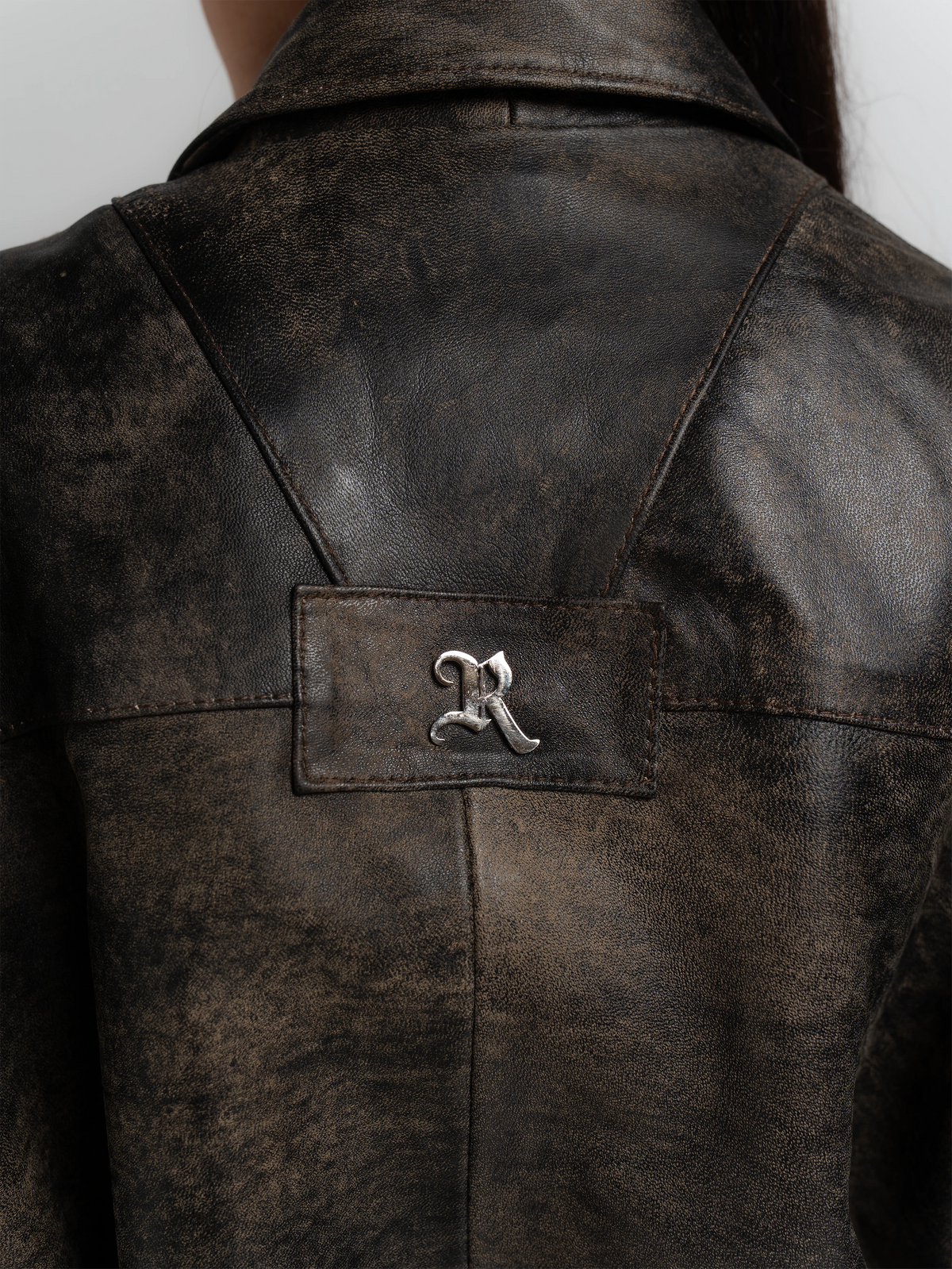 DISTRESSED LEATHER JACKET - AGED BROWN