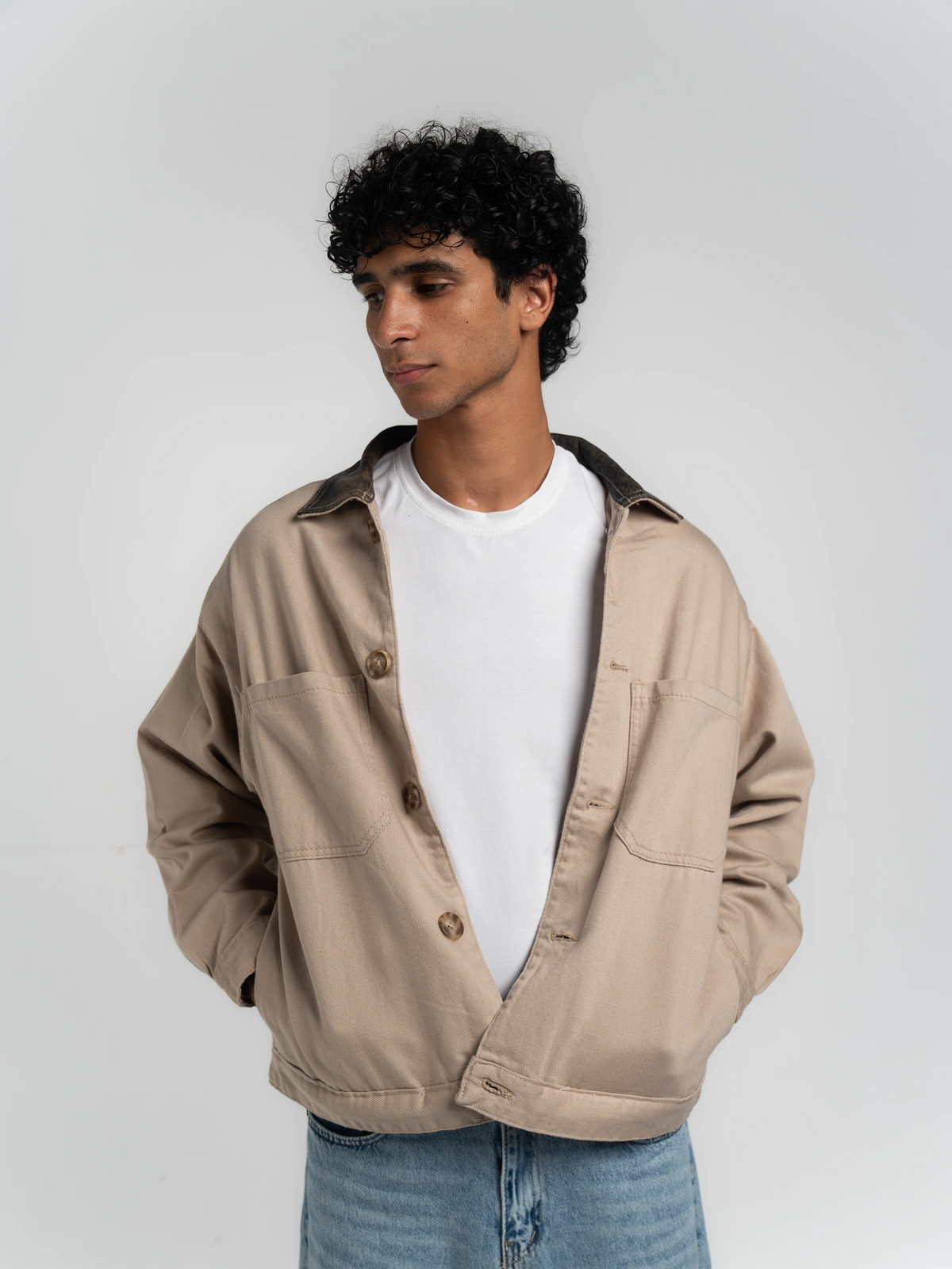 THE WORK JACKET - BEIGE/AGED BROWN