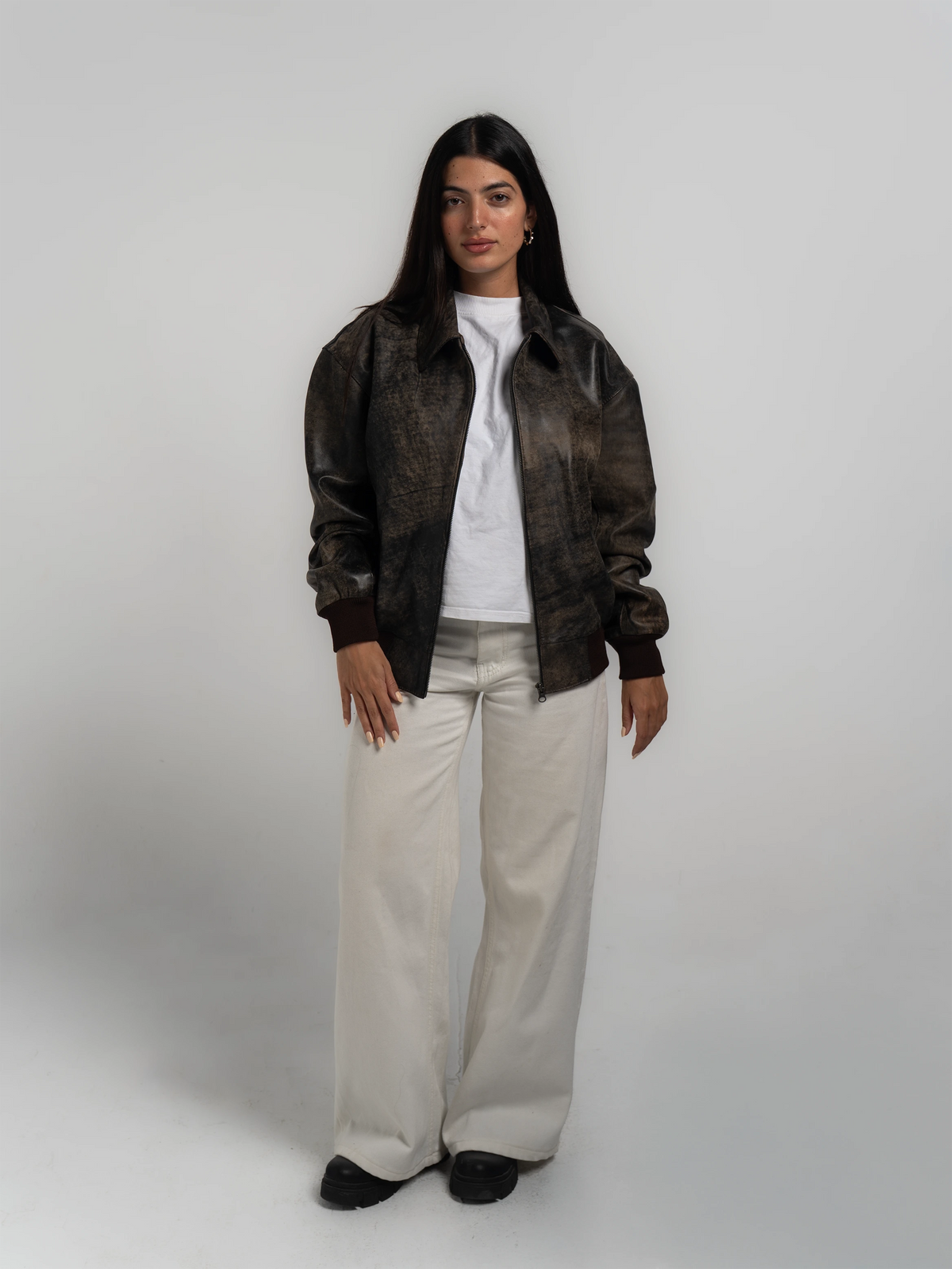DISTRESSED LEATHER JACKET - AGED BROWN
