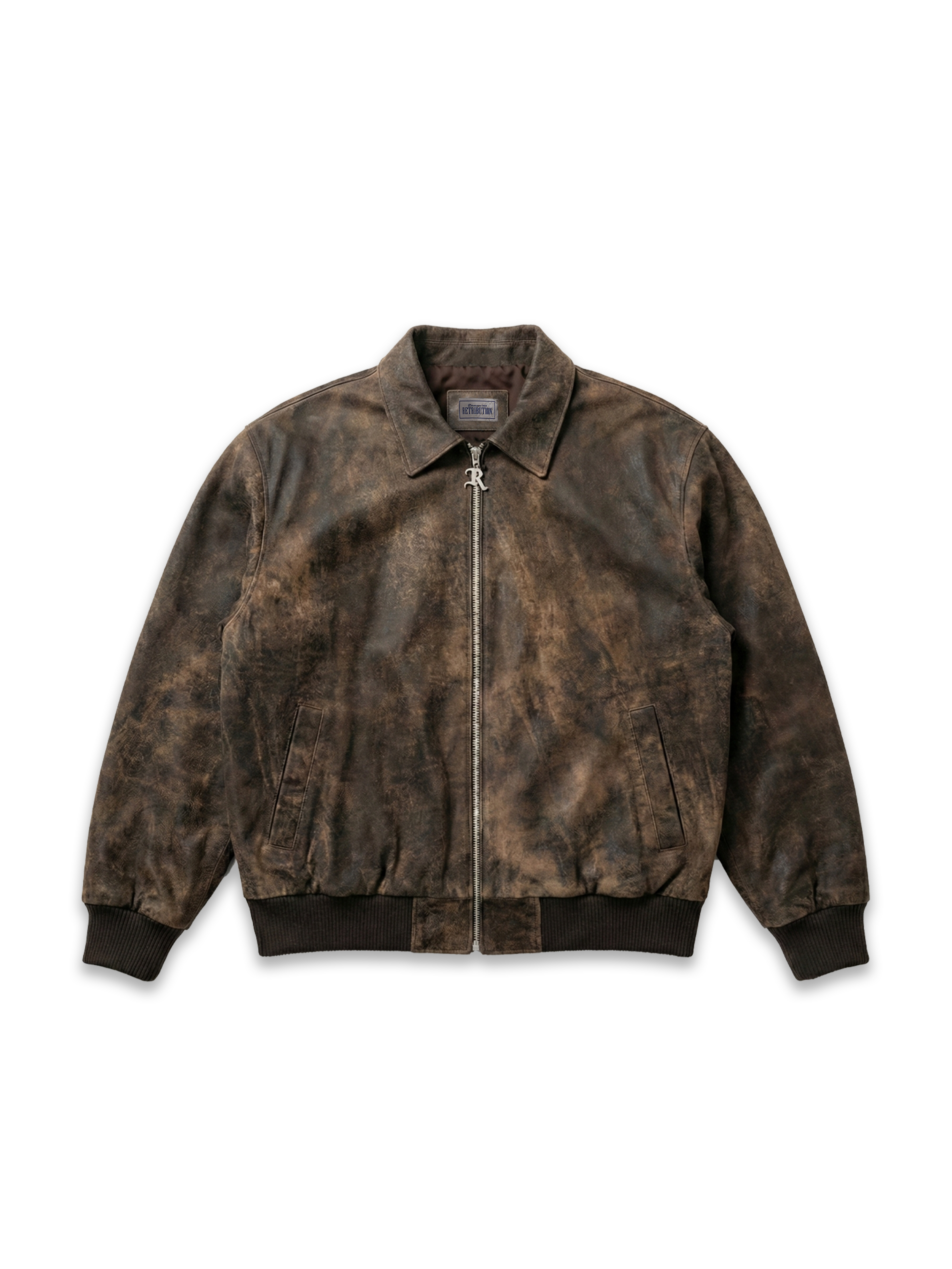 DISTRESSED LEATHER JACKET - BROWN