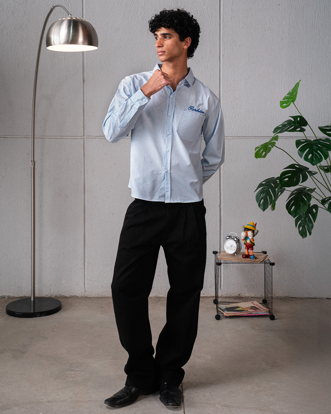 NO PLANS SHIRT - PINSTRIPE BLUE