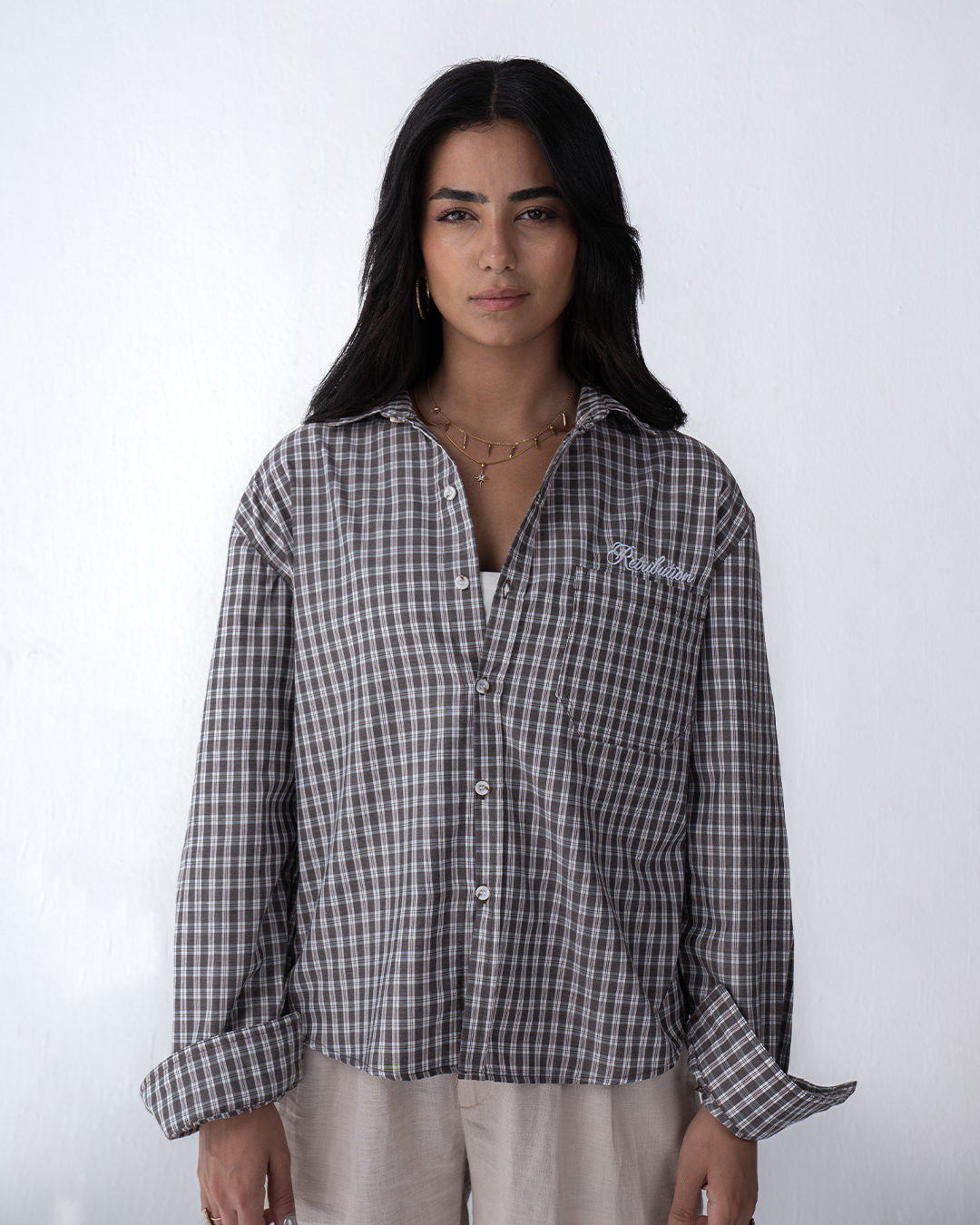 NO PLANS SHIRT - CHECKERED BROWN