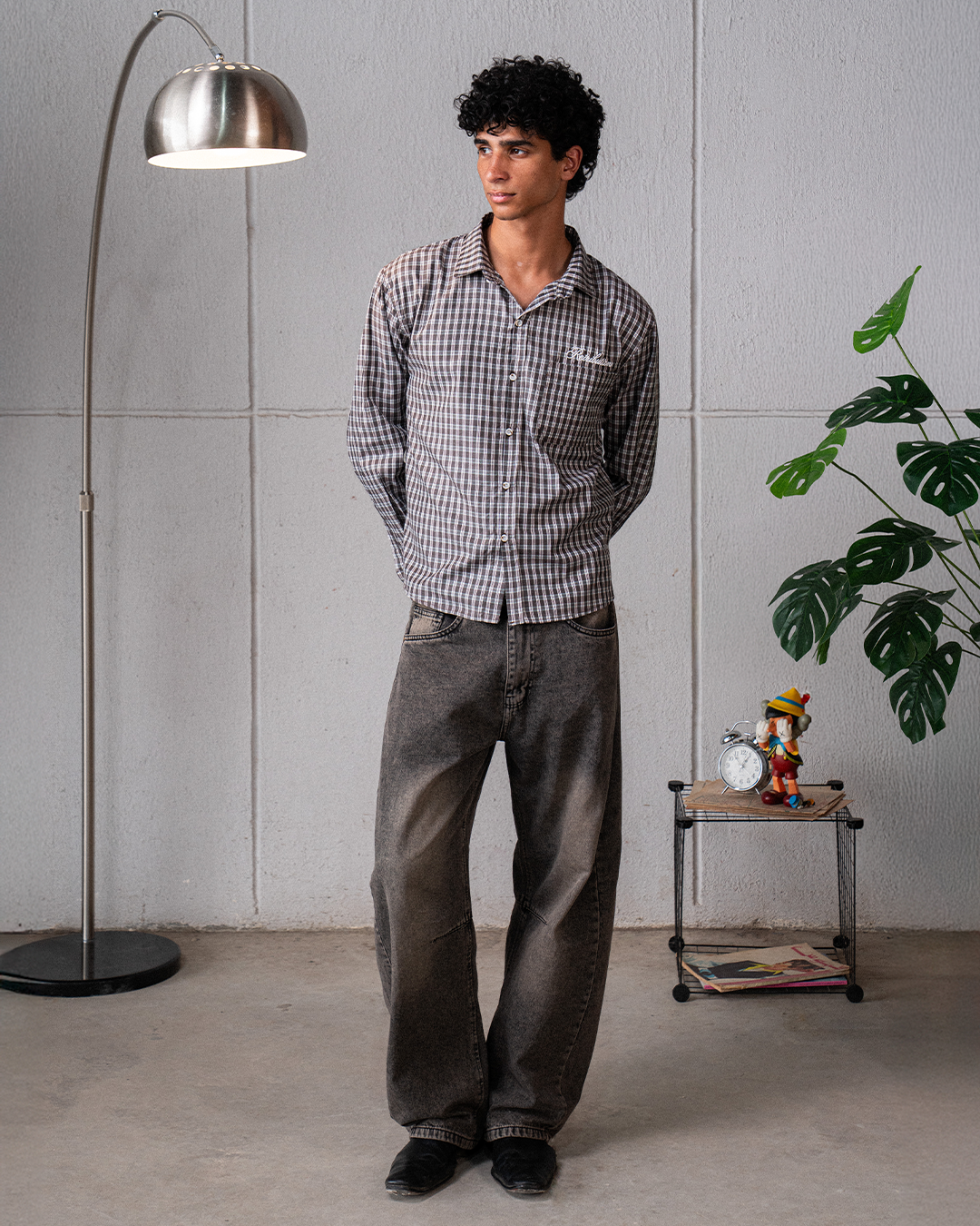 NO PLANS SHIRT - CHECKERED BROWN