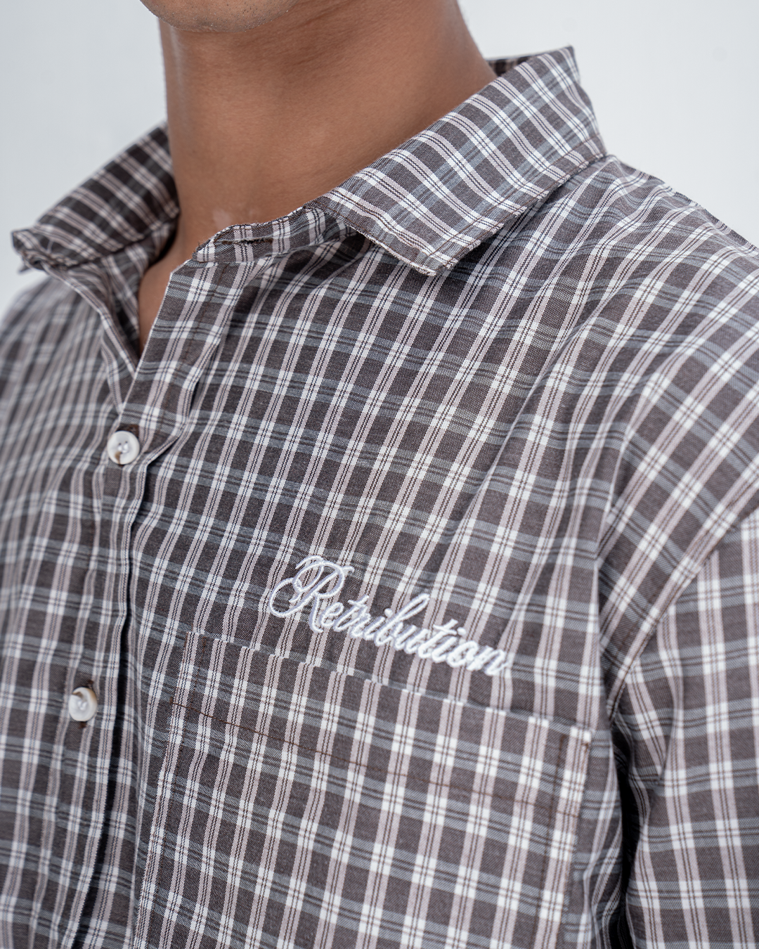 NO PLANS SHIRT - CHECKERED BROWN