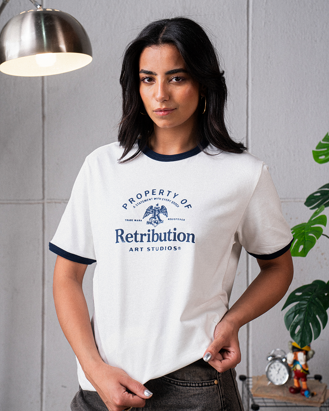 THE ARCHIVE RINGER T-SHIRT - WHITE/NAVY