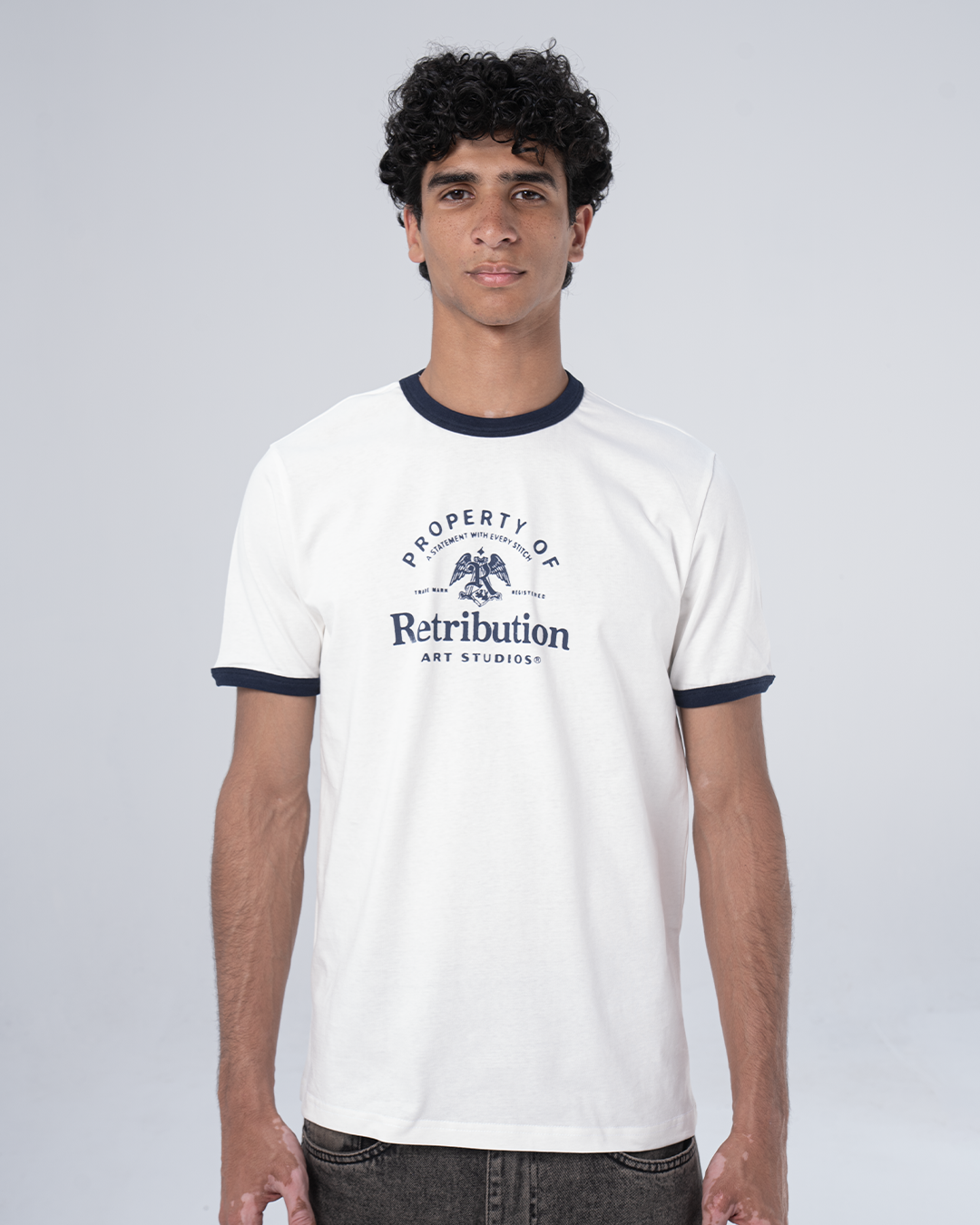 THE ARCHIVE RINGER T-SHIRT - WHITE/NAVY