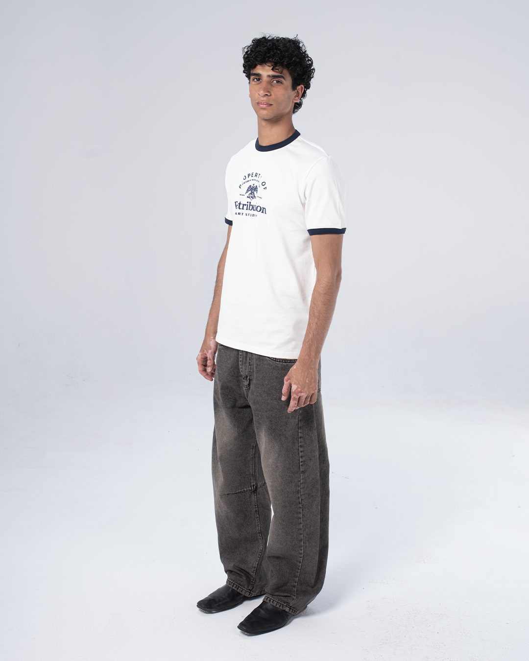THE ARCHIVE RINGER T-SHIRT - WHITE/NAVY