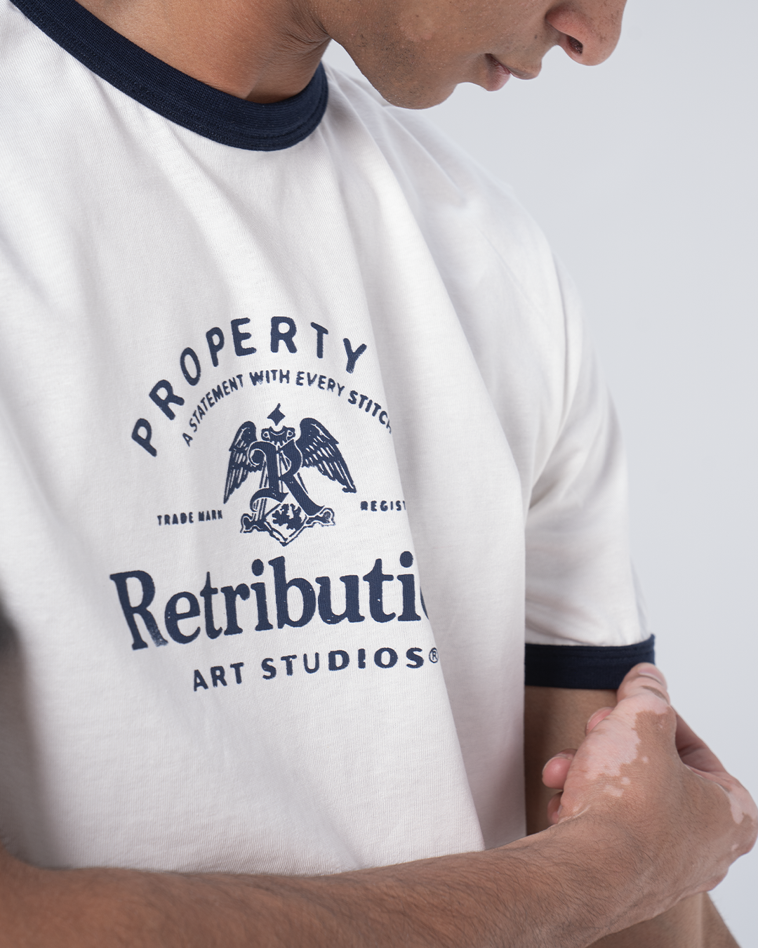 THE ARCHIVE RINGER T-SHIRT - WHITE/NAVY