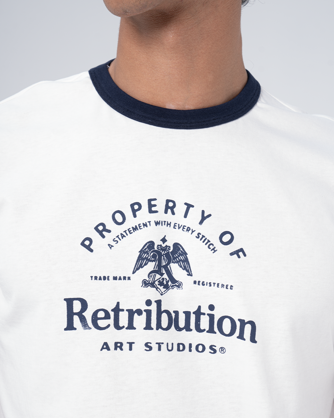 THE ARCHIVE RINGER T-SHIRT - WHITE/NAVY