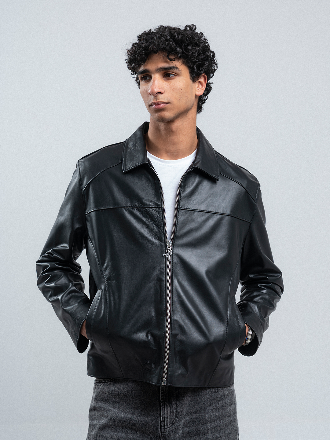 OUTLAW GENUINE LEATHER JACKET (UNISEX) - AGED BLACK