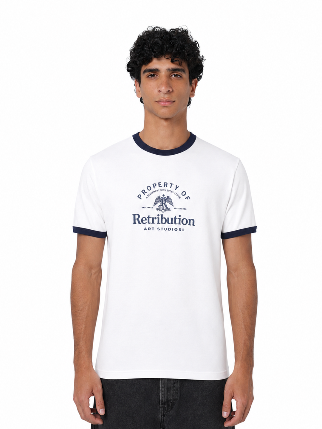 THE ARCHIVE RINGER T-SHIRT - WHITE/NAVY