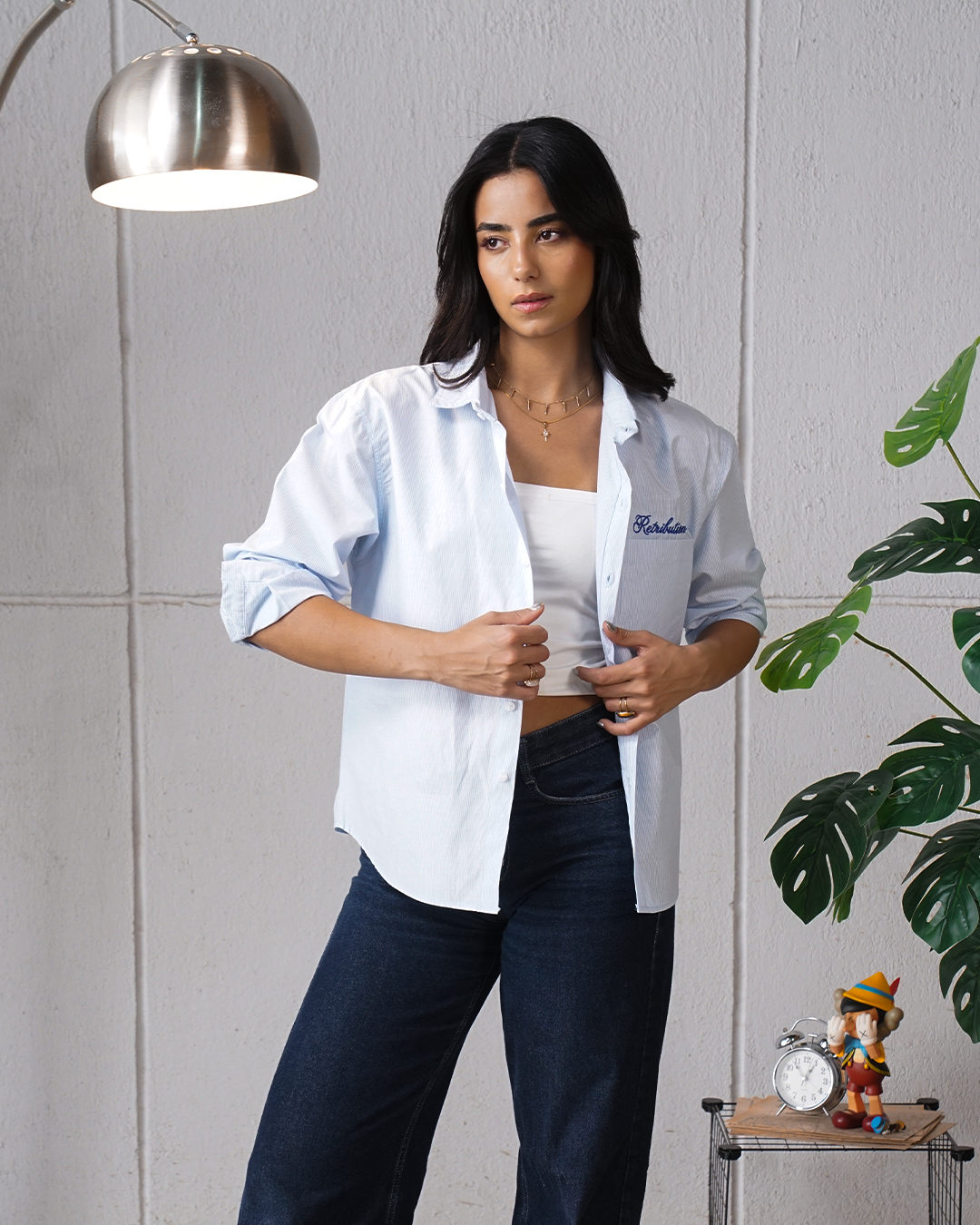 NO PLANS SHIRT - PINSTRIPE BLUE