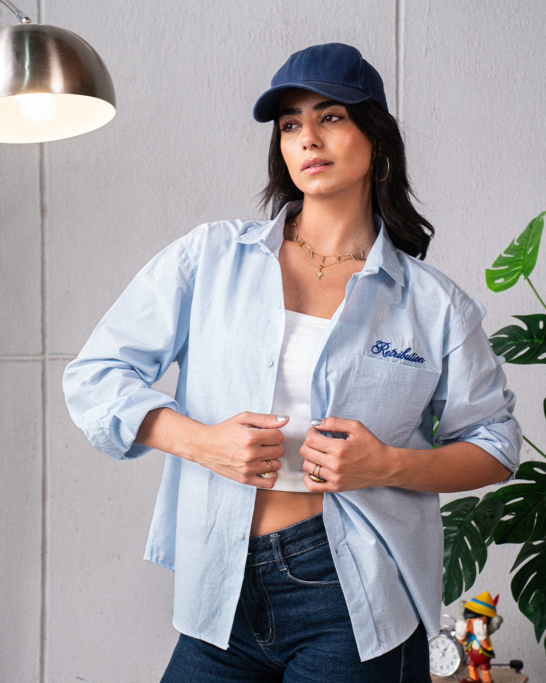NO PLANS SHIRT - PINSTRIPE BLUE