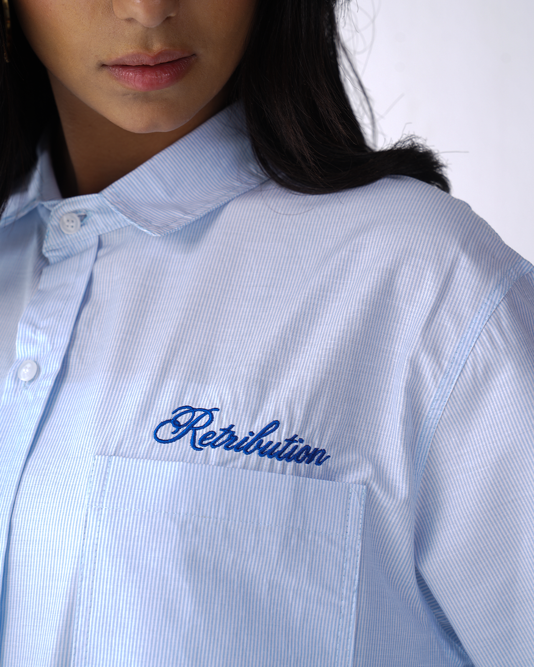 NO PLANS SHIRT - PINSTRIPE BLUE